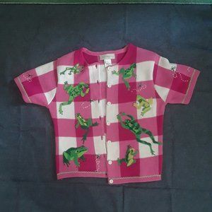 Susan Bristol Pink and White Frog Sweater - Size Small